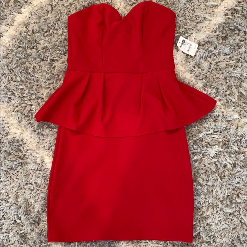 Red Strapless Peplum Dress